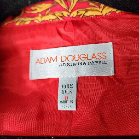 ADAM DOUGLASS Vintage Size 6 1990's Red Quilted Gold Baroque Silk Blazer Jacket - Picture 4 of 12